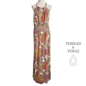 Milly Silk Jersey Maxi Halter Dress W/ Chain Medium